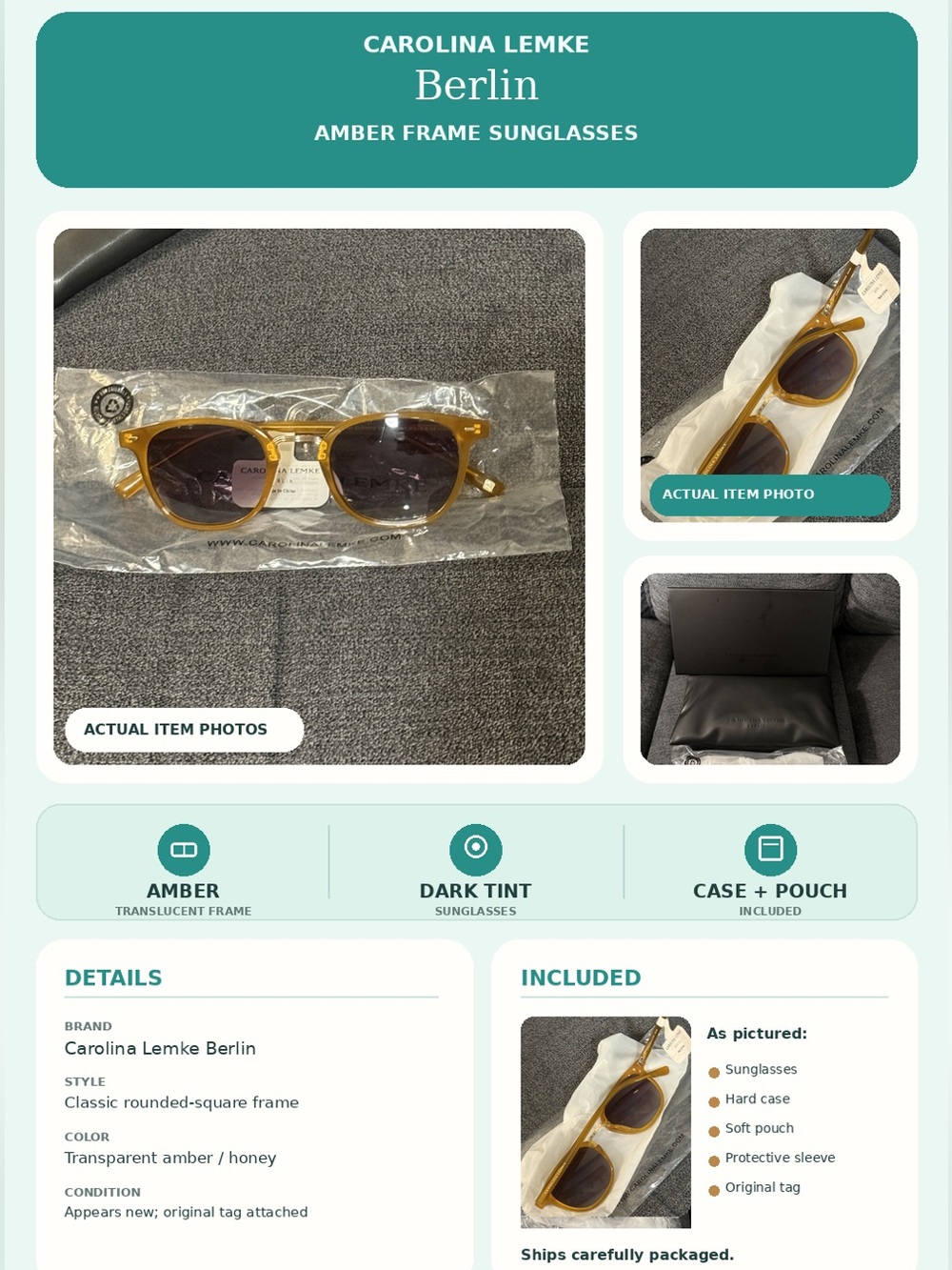 Carolina Lemke - Amber Frame Sunglasses - Unisex